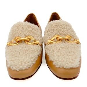Tory Burch Jessa Shearling Tan Beige Loafer Flats 6